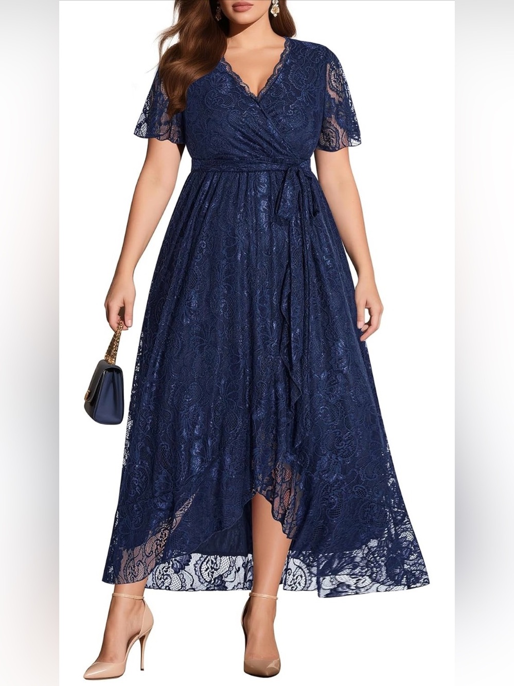 Pinup Fashion Plus Size Wedding Guest Formal Cocktail Lace High Low Dress